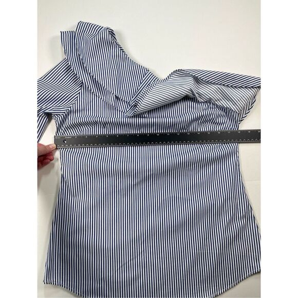 NEW Banana Republic Womens One Shoulder Ruffle Striped Blouse Blue Size Small - Picture 5 of 9